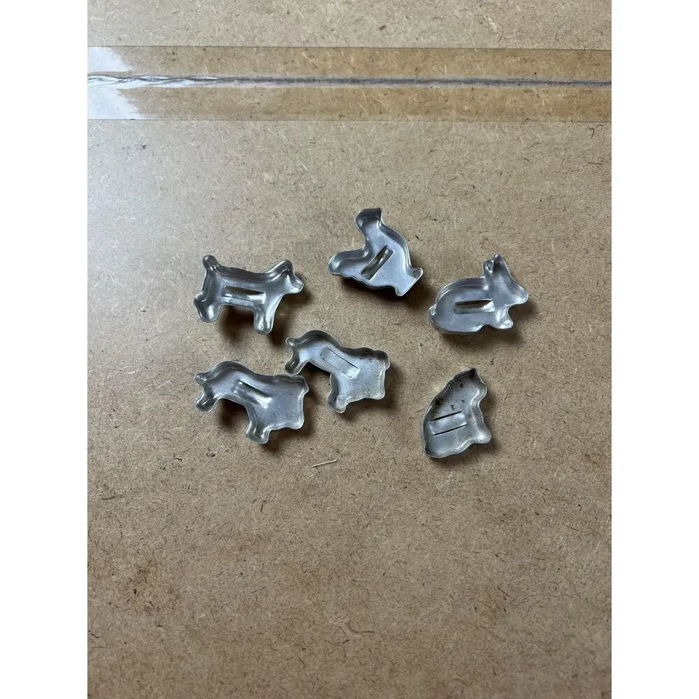 Mini Metal Animal Cookie Cutters Set 6 Silver Farm Animals Baking Decor Kitchen
